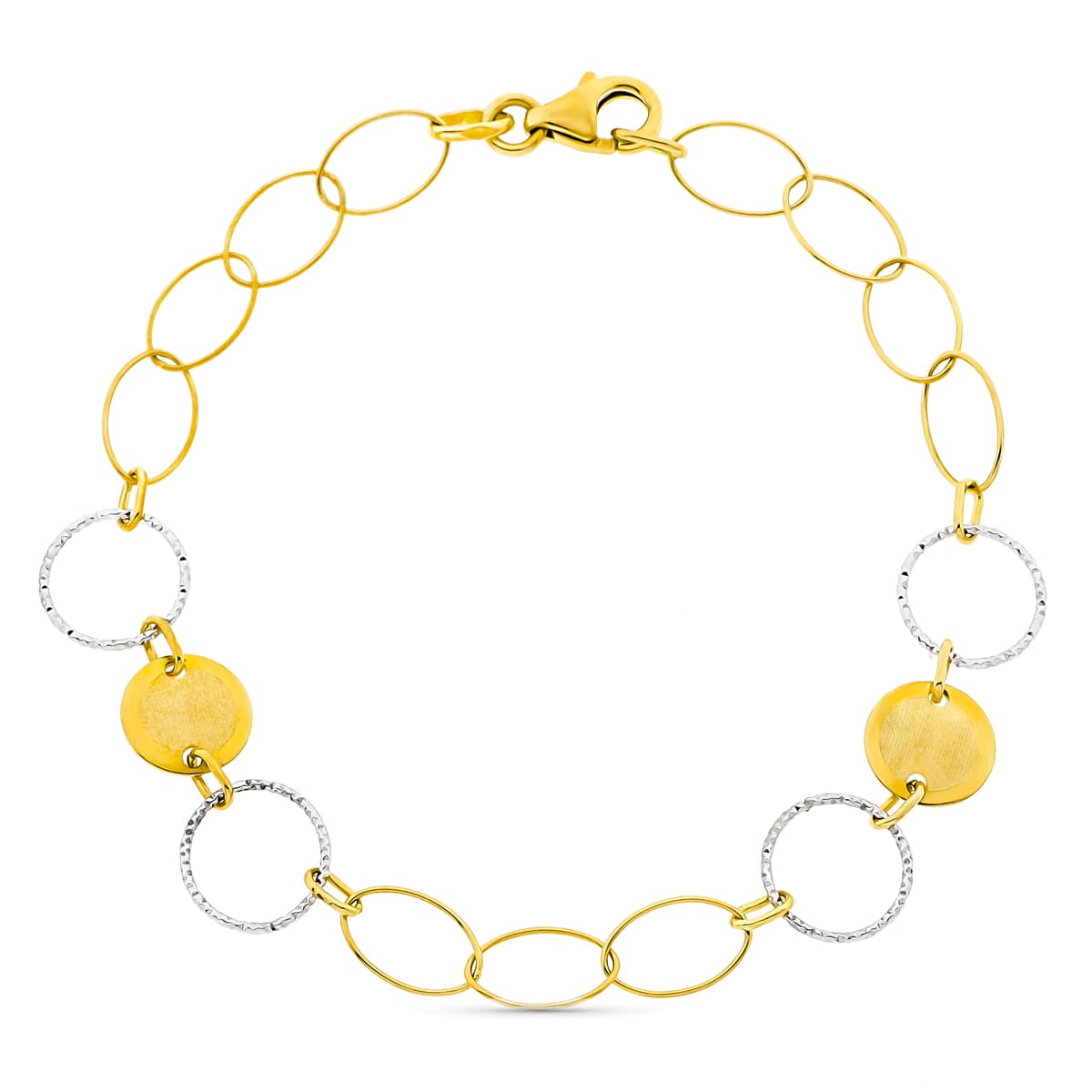 18K PULSERA ORO BICOLOR CIRCULOS ANCHO 9 MM LARGO 18CM