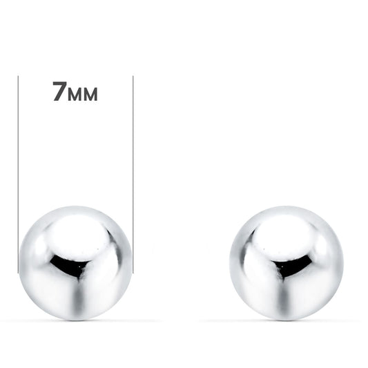 18K PENDIENTES ORO BLANCO BOLA LISA BRILLA HUECA. ANCHO: 7 MM. CIERRE PRESION