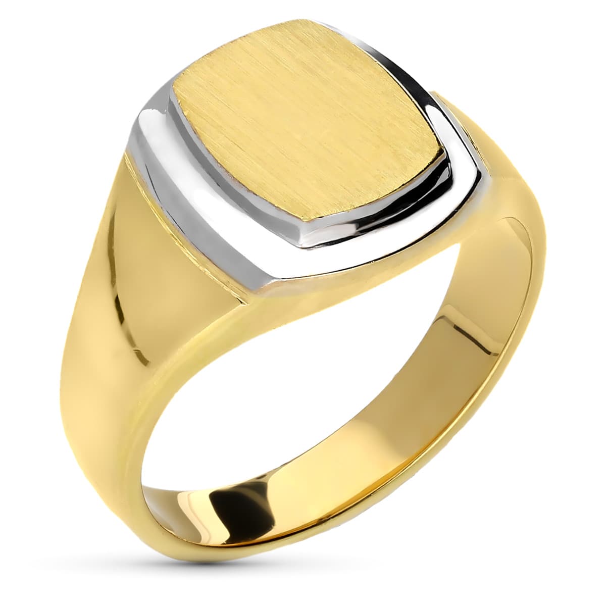 18K SELLO ORO BICOLOR MACIZO RECTANGULAR. ZONA GRABADO: 12X10 MM