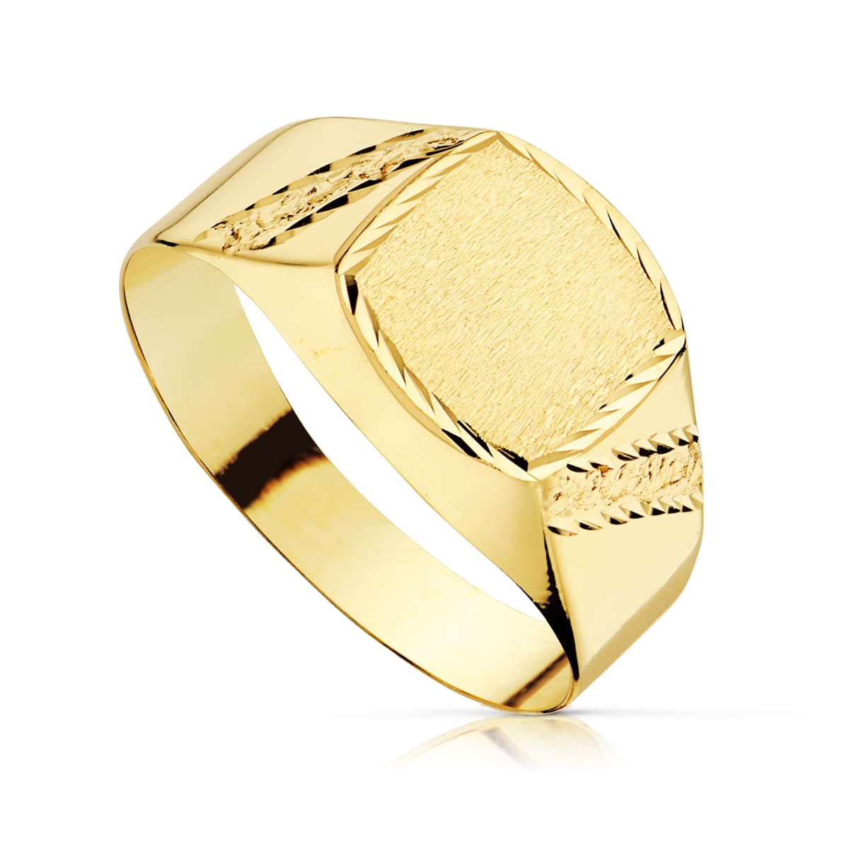 18K SELLO ORO AMARILLO HUECO CADETE TALLADO. ANCHO GRABADO: 7.5 X 7.5 MM