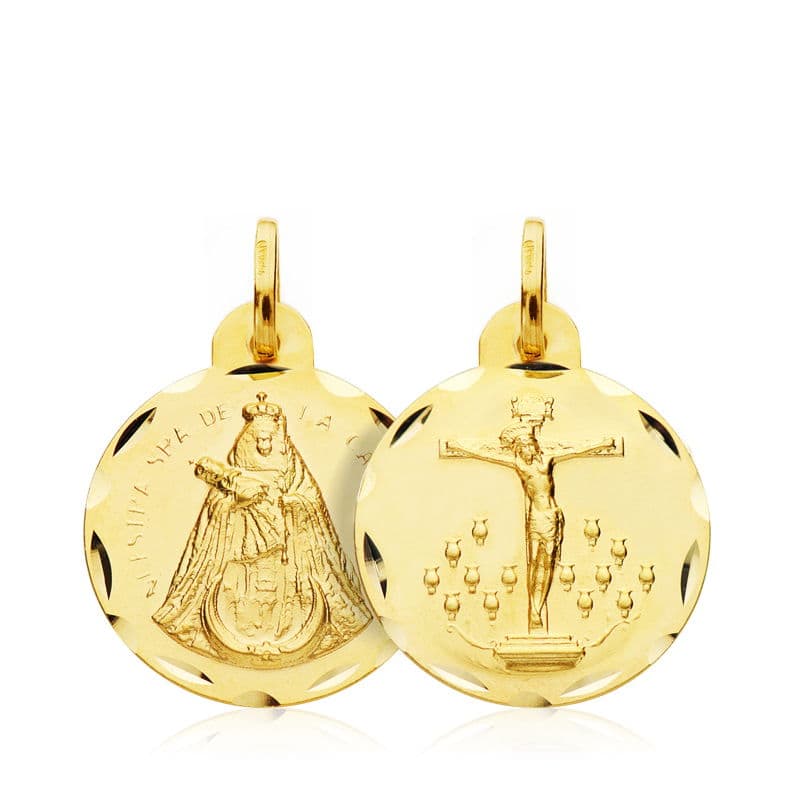 18K ESCAPULARIO ORO AMARILLO CRISTO DE LA LAGUNA VIRGEN DE LA CANDELARIA 18 MM