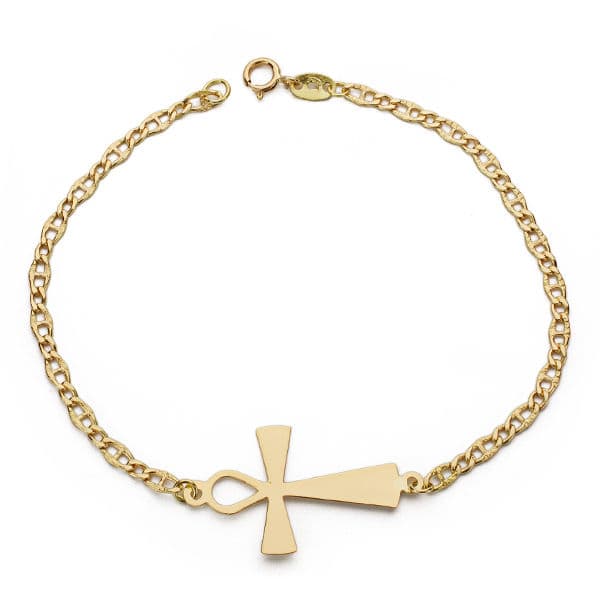 18K PULSERA ORO AMARILLO CRUZ DE LA VIDA EGIPCIA 19CM . AMULETO EGIPCIO ANKH