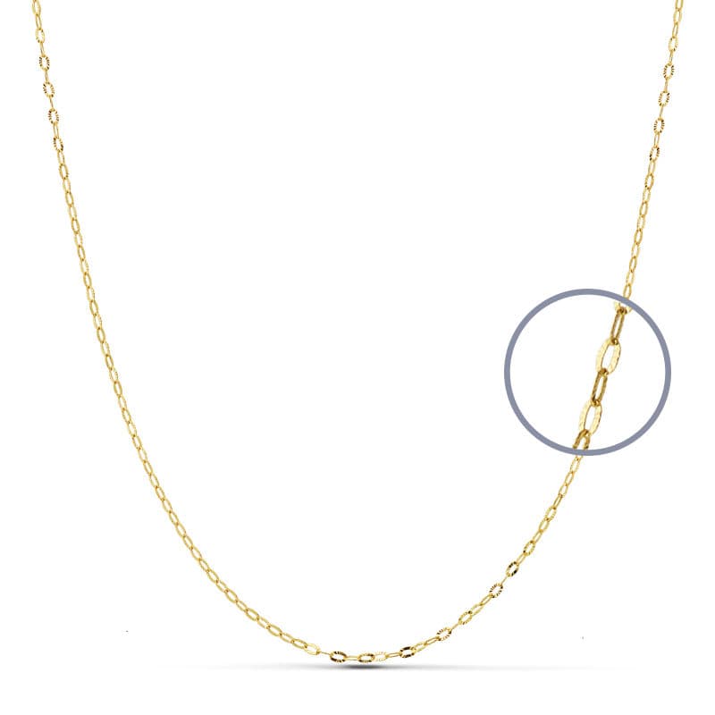 18K CADENA ORO AMARILLO ESLABONES OVALES TALLADOS. ANCHO: 1MM LARGO: 38 CM