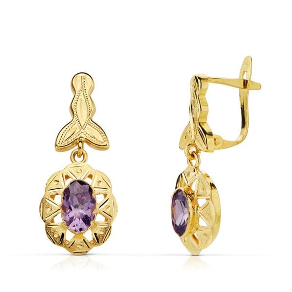 18K PENDIENTES ORO AMARILLO CUBANAS AMATISTA 23X10 MM CIERRE CATALÁN