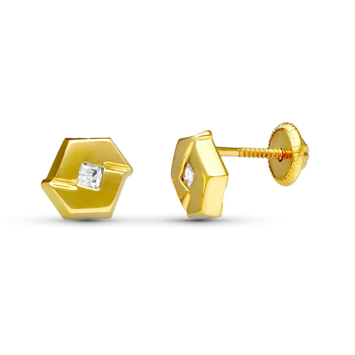 18K PENDIENTES ORO AMARILLO CHATON CIRCONITA 7.5X6 MM CIERRE TUERCA