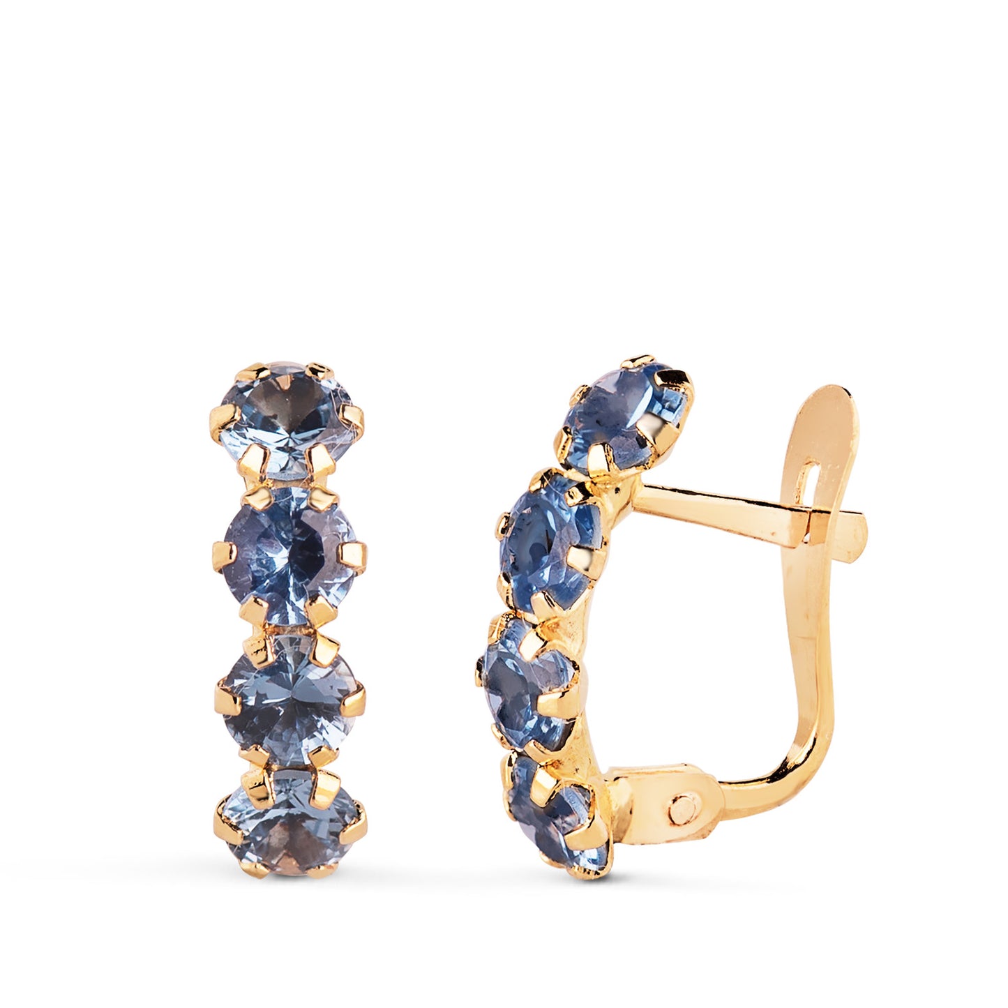 18K PENDIENTES ORO AMARILLO 4 CIRCONITAS AZULES EN GARRAS. MEDIDA: 13,5 X 4 MM. CIERRE CATALAN