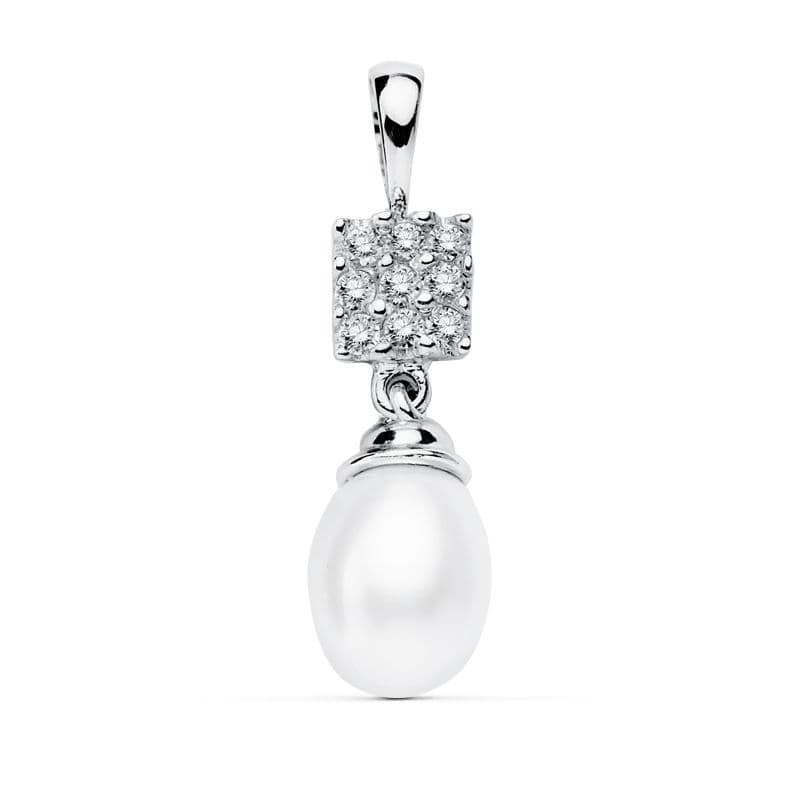 18K COLGANTE ORO BLANCO CUAJO Y PERLA 22X8 MM