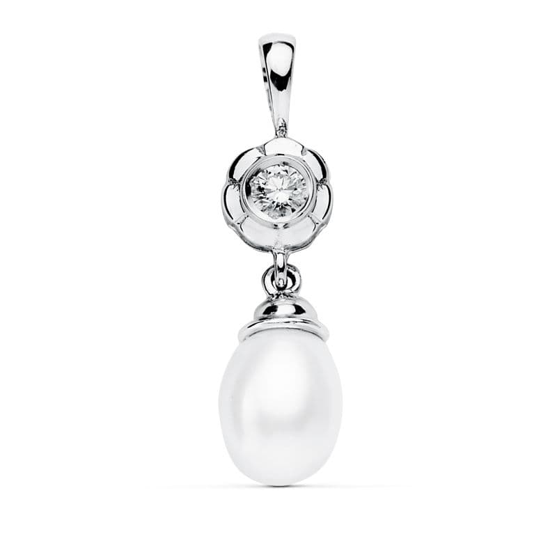 18K COLGANTE ORO BLANCO CHATON Y PERLA 22X8 MM