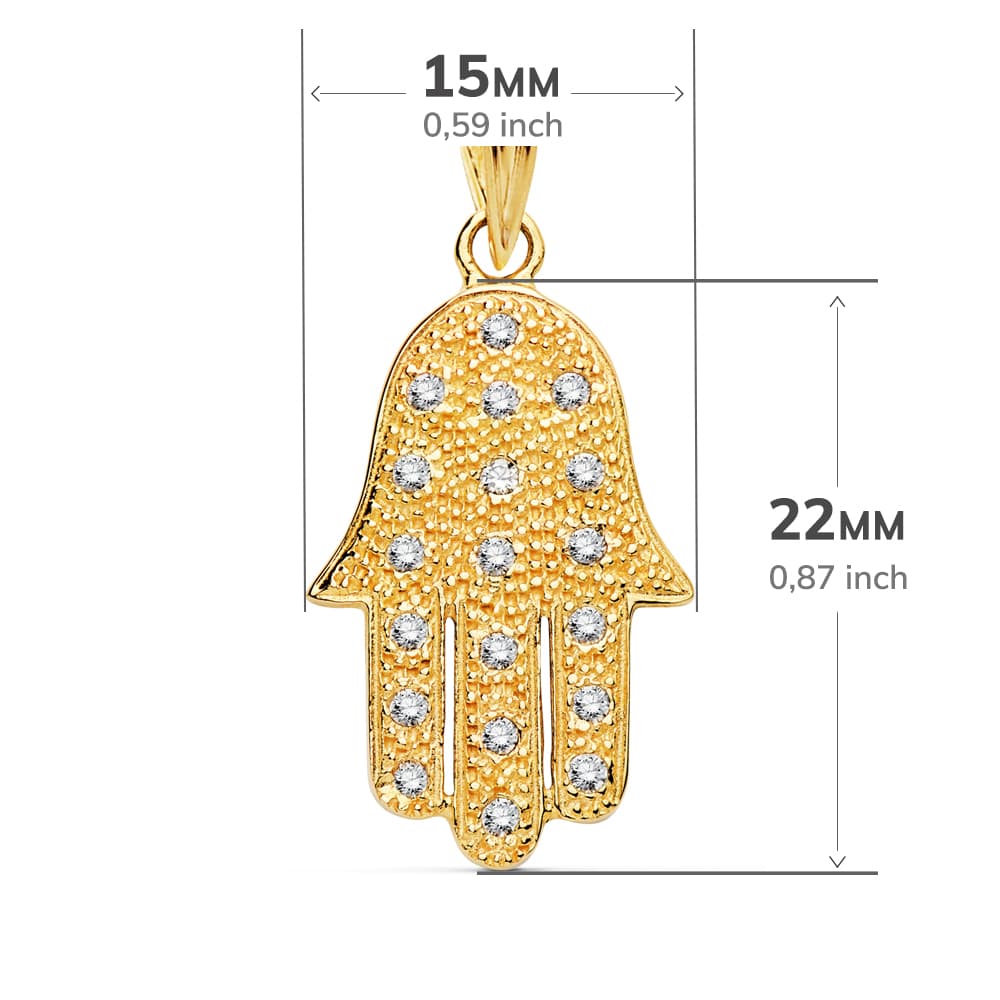 18K COLGANTE AMULETO ORO AMARILLO MANO DE FATIMA 22X15 MM