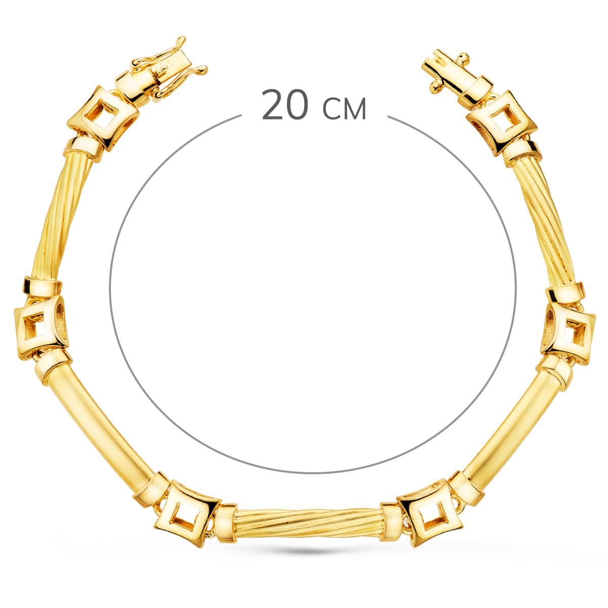 18K PULSERA ORO AMARILLO ESLABONES Y CUADRADOS ANCHO 8 MM LARGO 20CM