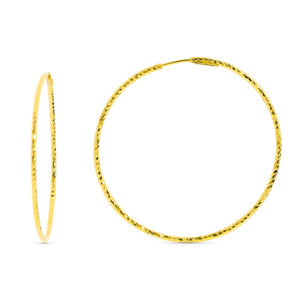 18K PENDIENTES AROS ORO AMARILLO DIAMANTADOS. 40X1.50 MM