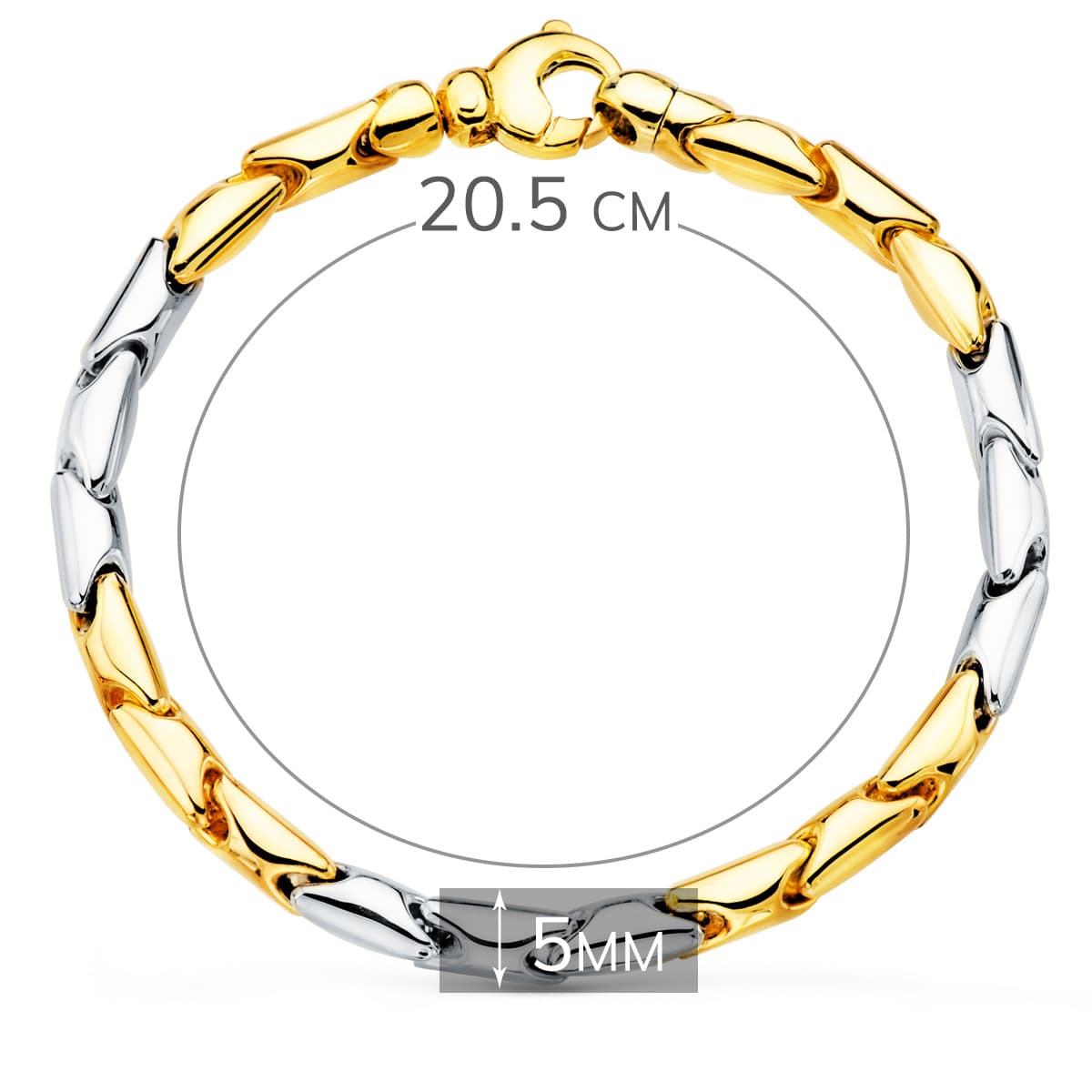18K PULSERA ORO BICOLOR ESLABONES ARTICULADOS. ANCHO 5 MM 20.5 CM