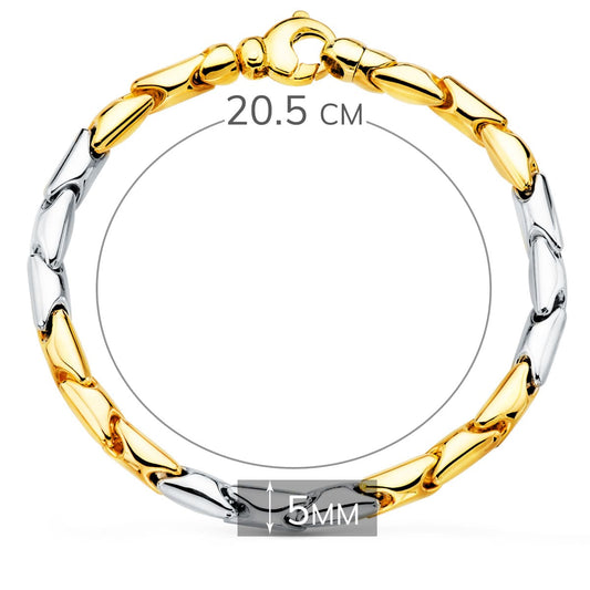 18K PULSERA ORO BICOLOR ESLABONES ARTICULADOS. ANCHO 5 MM 20.5 CM