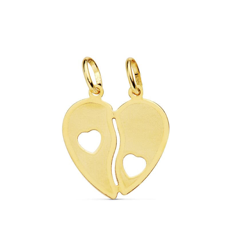 9K COLGANTE CORAZON PARTIDO 17X15MM
