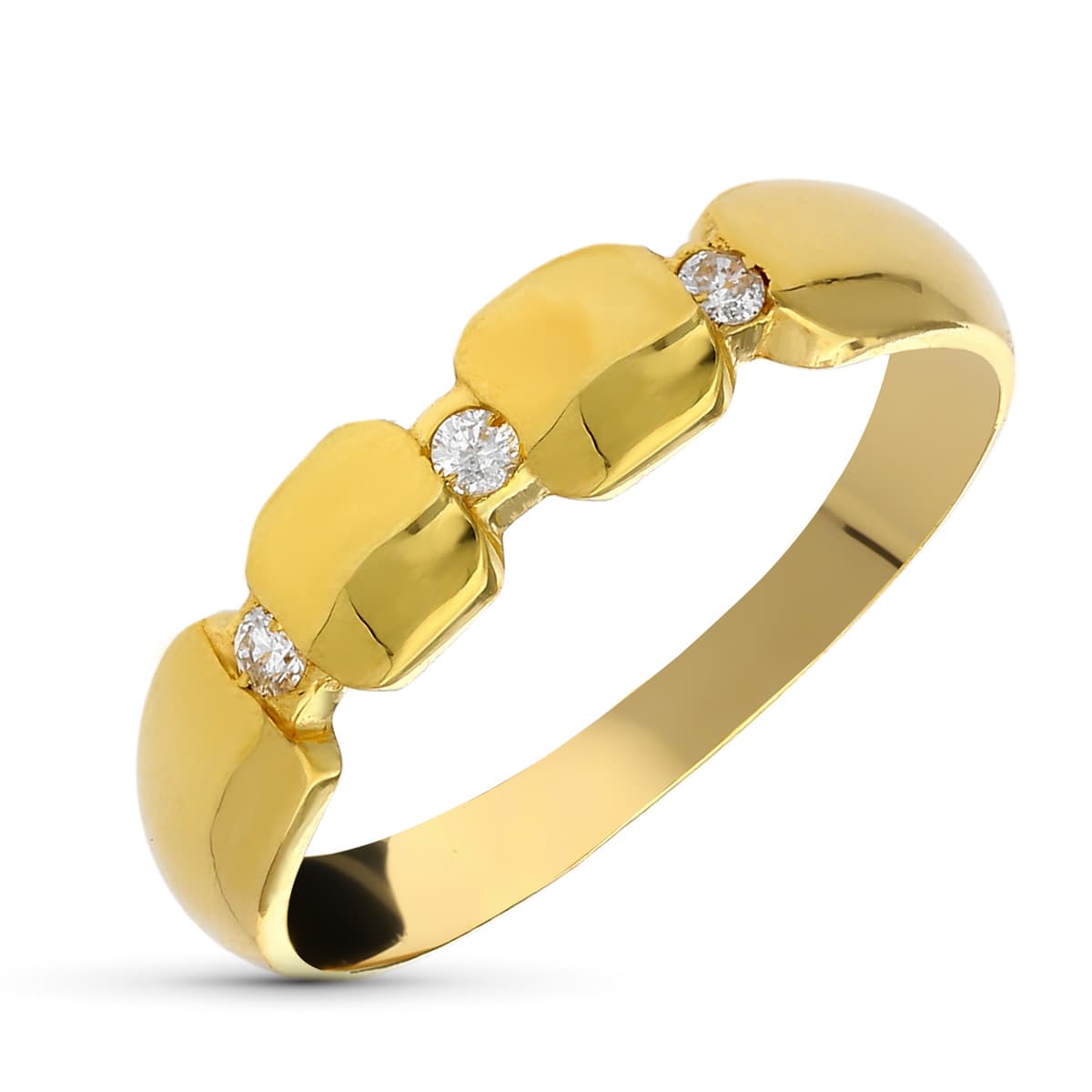 18K SORTIJA ORO AMARILLO 3 DIAMANTES TALLA BRILLANTE 0,060 QTS. ANCHO: 5 MM