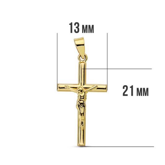 18K CRUZ ORO AMARILLO CON CRISTO REDONDA 21X13 MM