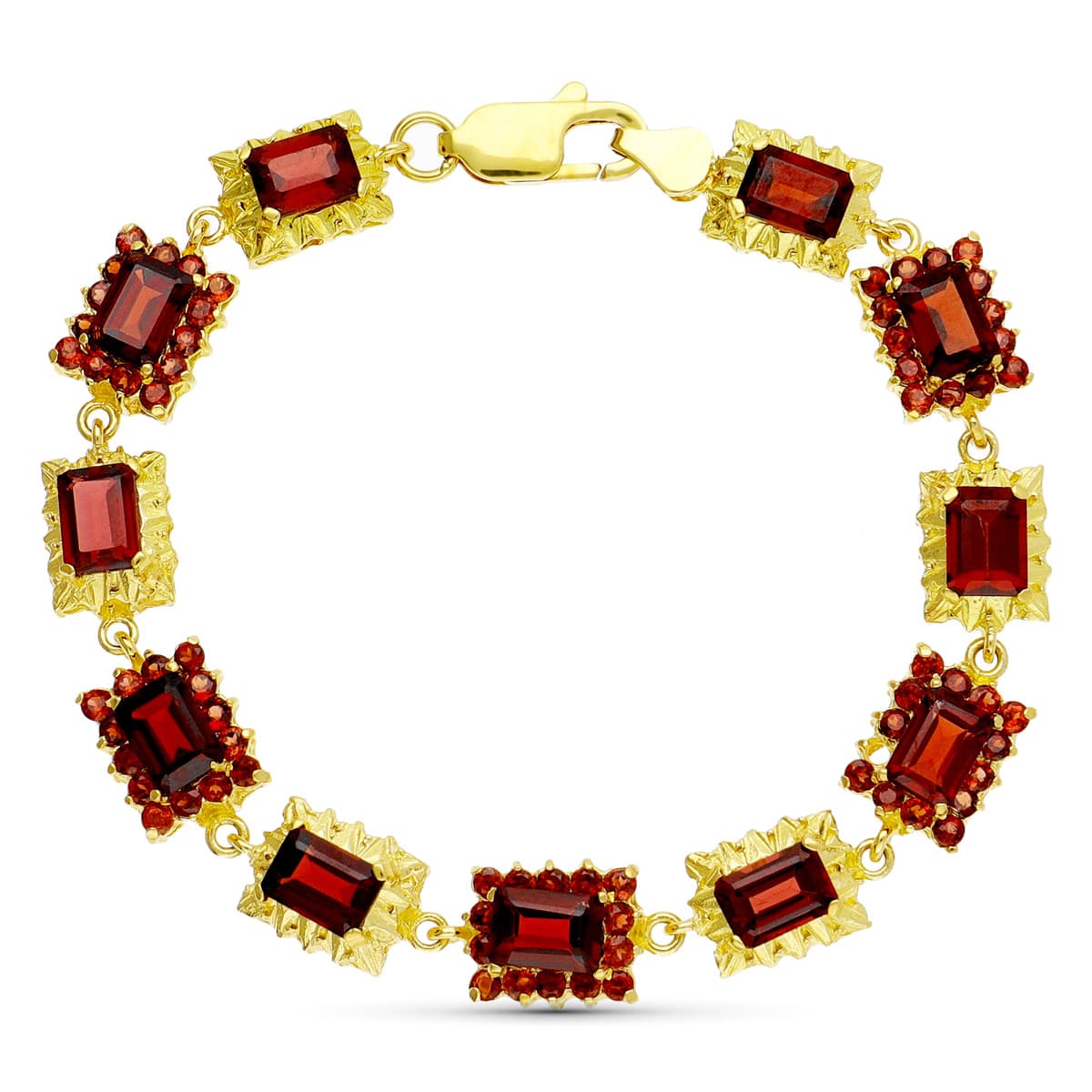 18K PULSERA ORO AMARILLO GRANATES 19CM