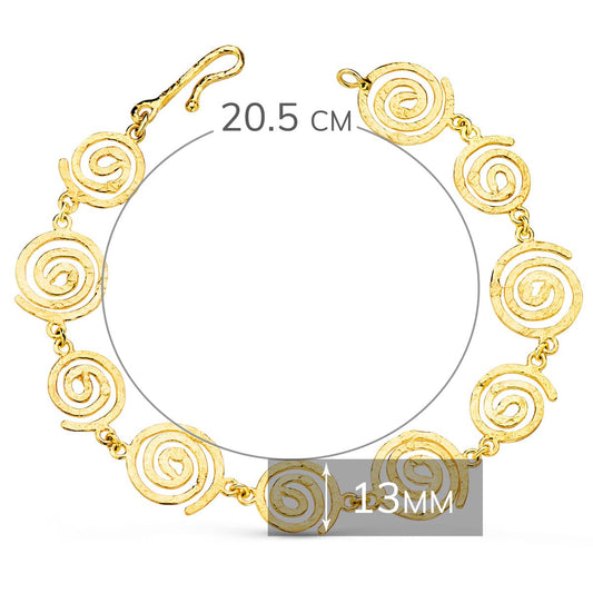18K PULSERA ORO AMARILLO ESPIRALES MARTILLADAS. ANCHO 13 MM LARGO 20.5 CM