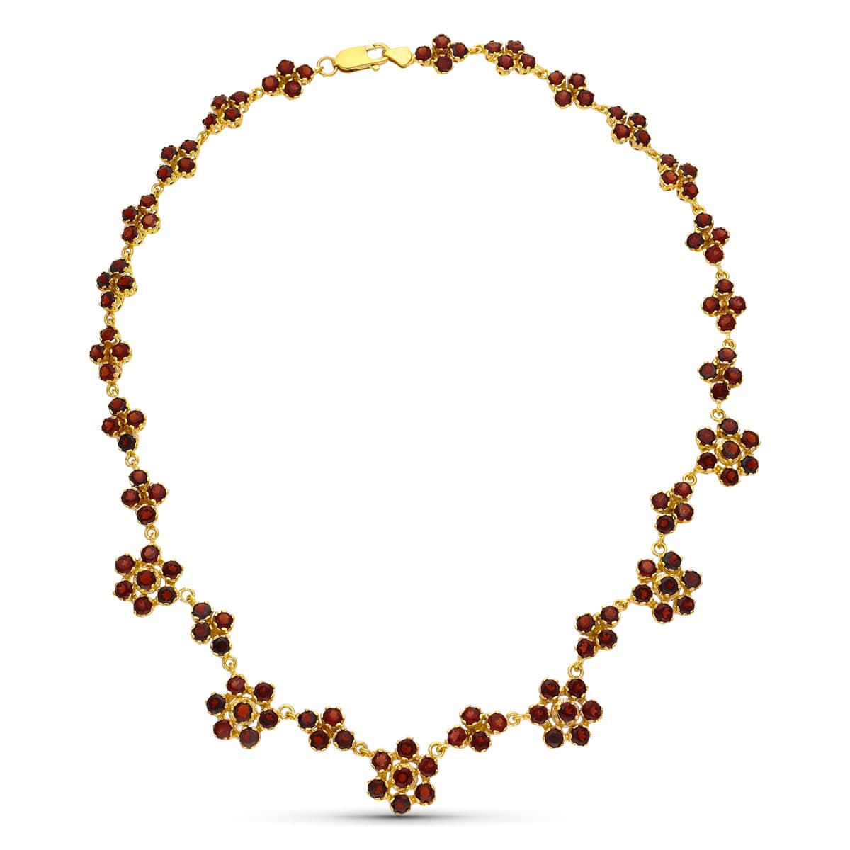 18K GARGANTILLA ORO AMARILLO GRANATES ROSETAS Y ROMBOS