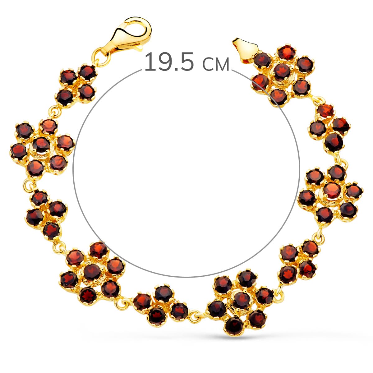 18K PULSERA ORO AMARILLO ARTICULADA DE GRANATES ENGASTADAS. 19.5 CM