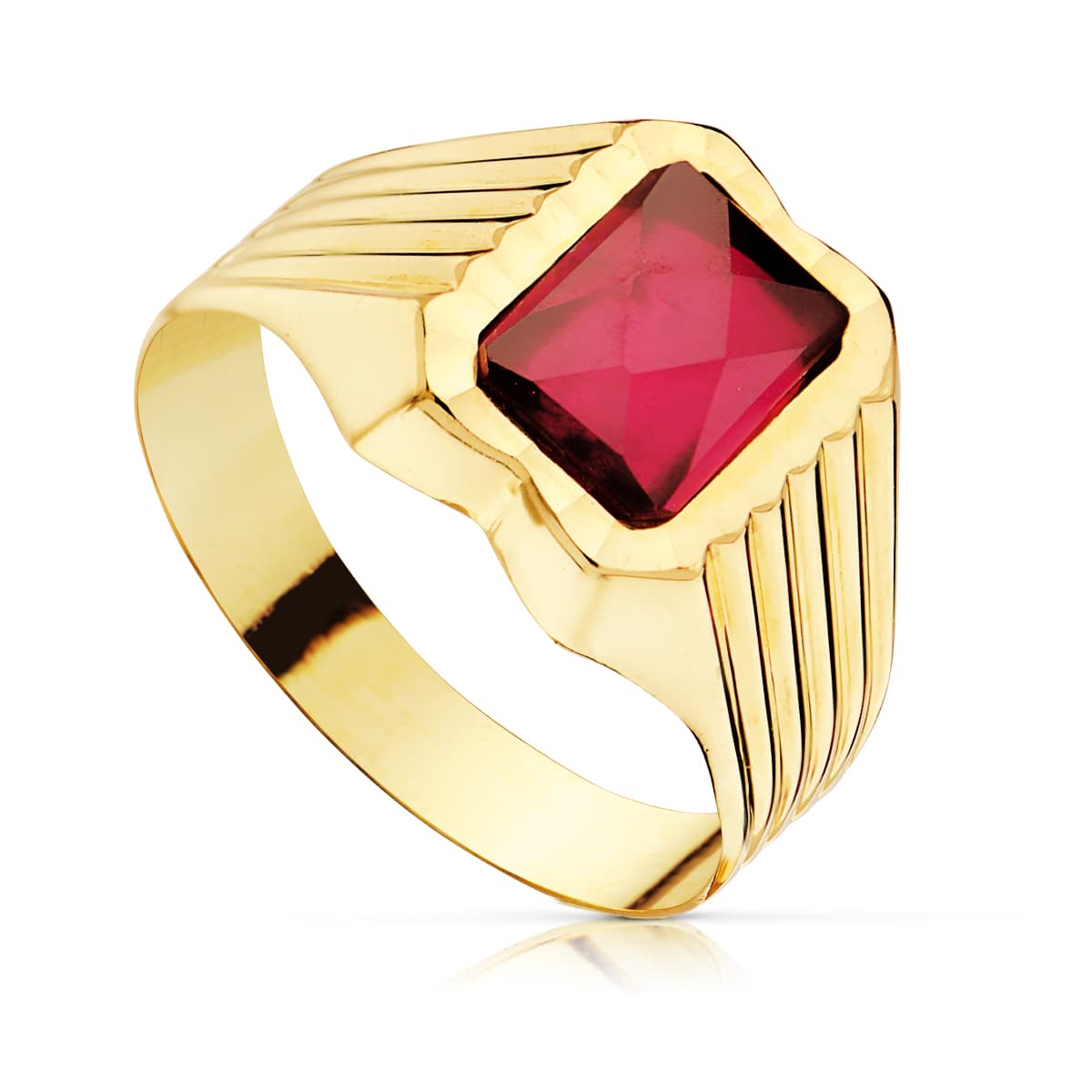 9K SELLO ORO AMARILLO CADETE PIEDRA RUBI SPINEL 8X6 MM