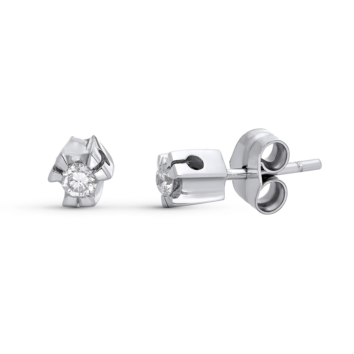 18K PENDIENTES ORO BLANCO DIAMANTES NATURALES TALLA BRILLANTE 0.20 QTS. 5X5 MM CIERRE PRESION