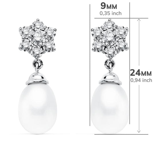 18K PENDIENTES PERLA ORO BLANCO 24X9 MM CIERRE PRESION