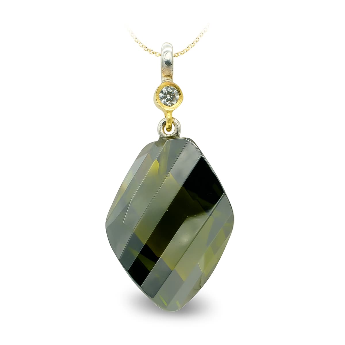 18K COLGANTE ORO BICOLOR OLIVINA 20 MM CIRCONITA