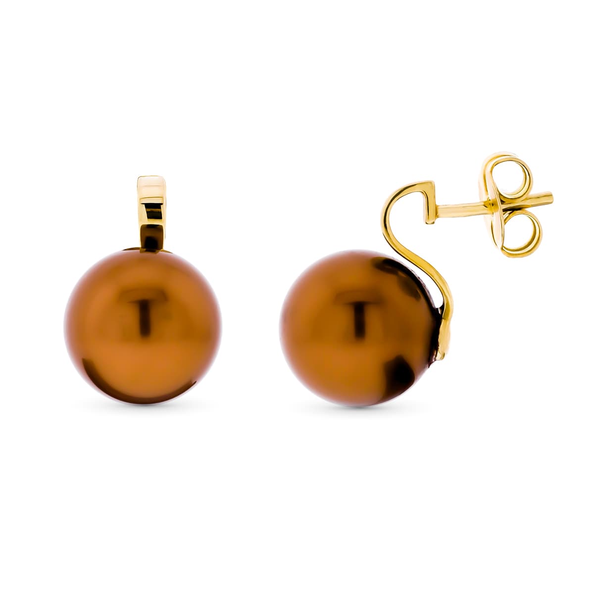 18K PENDIENTES ORO AMARILLO PERLA 12 MM 16X12 MM CIERRE PRESION
