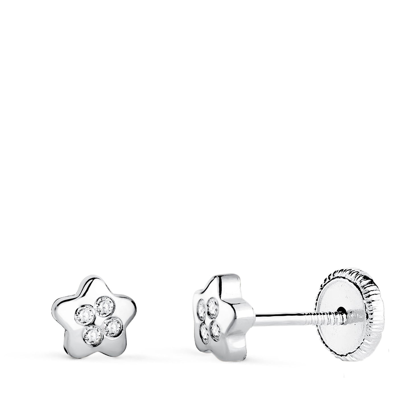 18K PENDIENTES ORO BLANCO ESTRELLA CON CIRCONITAS. MEDIDA: 5 X 5 MM CIERRE TUERCA