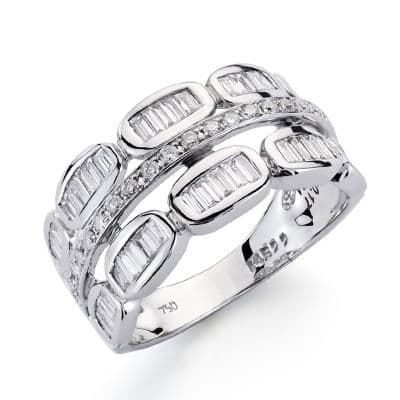 18K SORTIJA ORO BLANCO DIAMANTES TALLA BRILLANTE 0.120/0.450 QTS. ANCHO: 10MM