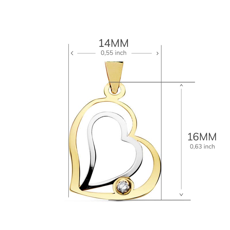 18K COLGANTE CORAZON ORO BICOLOR 16X14 MM Y CIRCONITA C. AMOR
