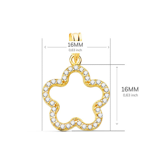 18K COLGANTE AMULETO ORO AMARILLO FLOR CON CIRCONITA 16X16 MM