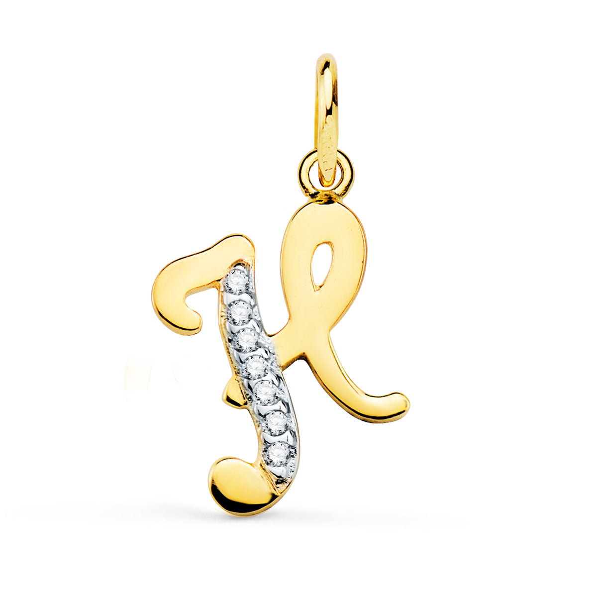18K COLGANTE ORO BICOLOR LETRA H CIRCONITA 15 X 10 MM