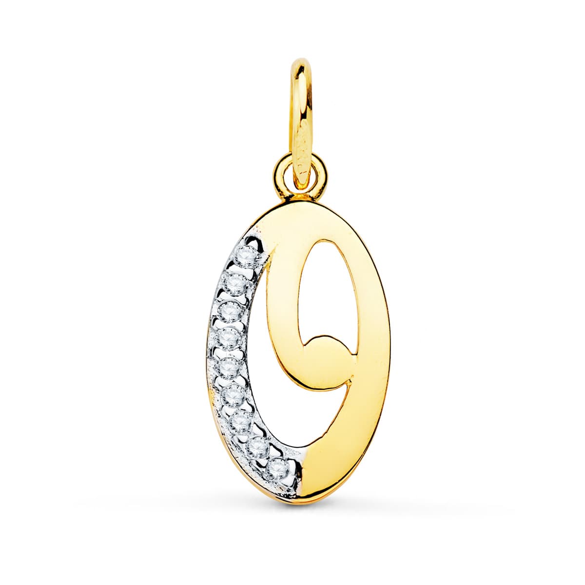 9K COLGANTE ORO AMARILLO LETRA O CIRCONITA 17X8.5 MM