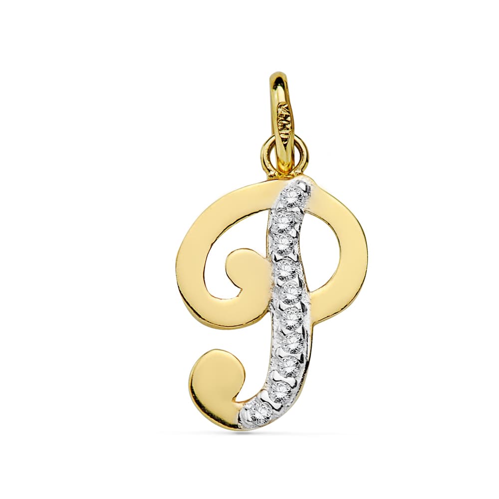 9K COLGANTE ORO AMARILLO LETRA P CIRCONITA 16X10 MM