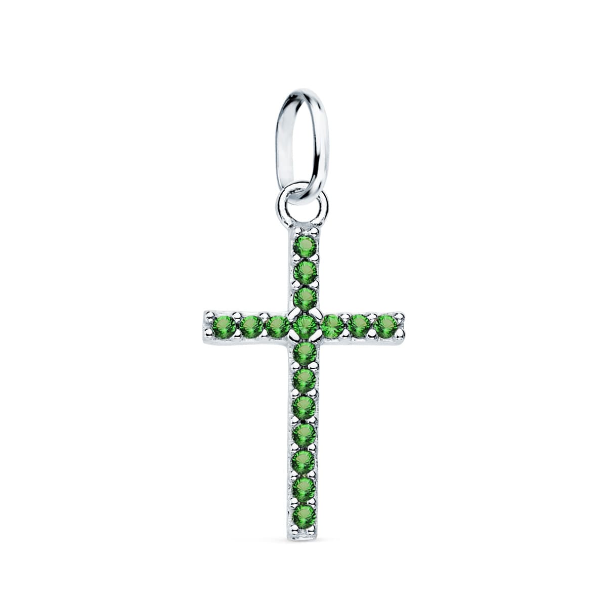 18K CRUZ ORO BLANCO CON CIRCONITA VERDES. 16X10 MM