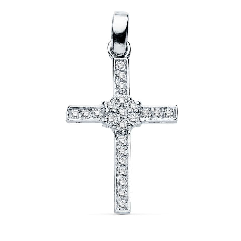 18K CRUZ ORO BLANCO CIRCONITA 19X13 MM