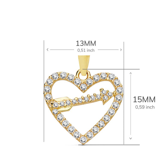 18K COLGANTE ORO AMARILLO CORAZON Y FLECHA 15X13 MM C. AMOR