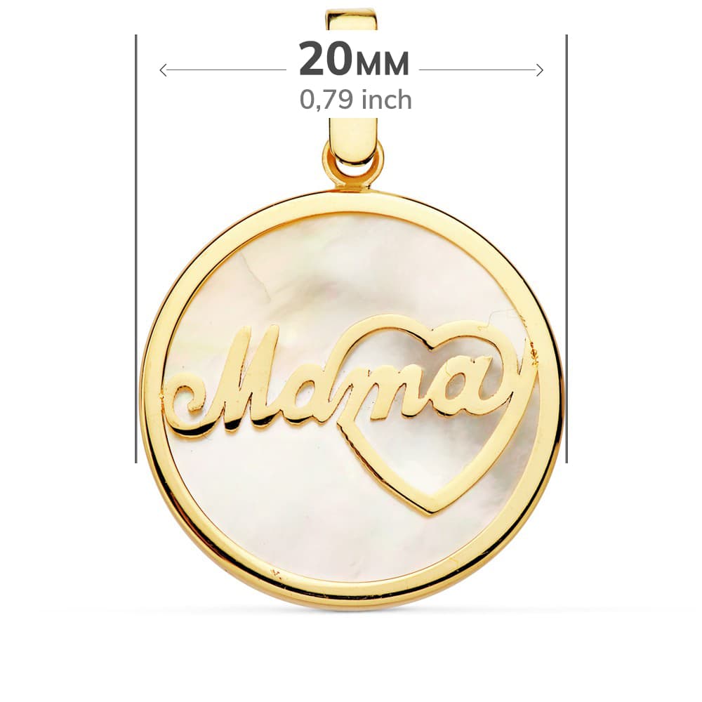 18K COLGANTE ORO AMARILLO NACAR MAMA CORAZON 20 MM