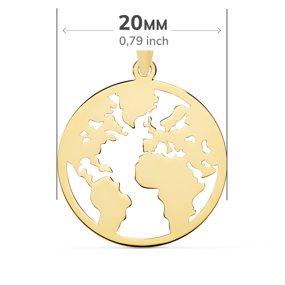 18K COLGANTE AMULETO ORO AMARILLO MAPAMUNDI CALADO 20 MM
