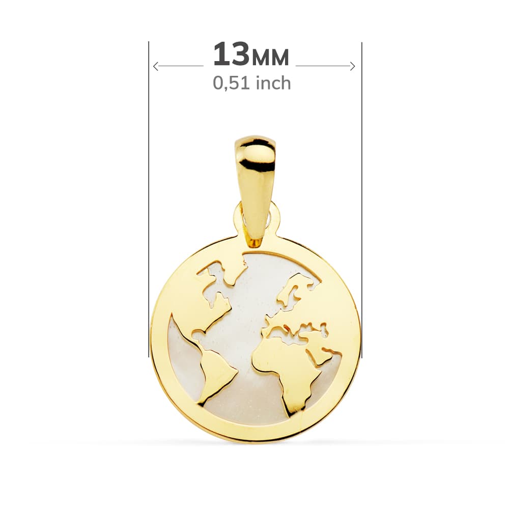 18K COLGANTE AMULETO ORO AMARILLO MAPAMUNDI NACAR 13 MM