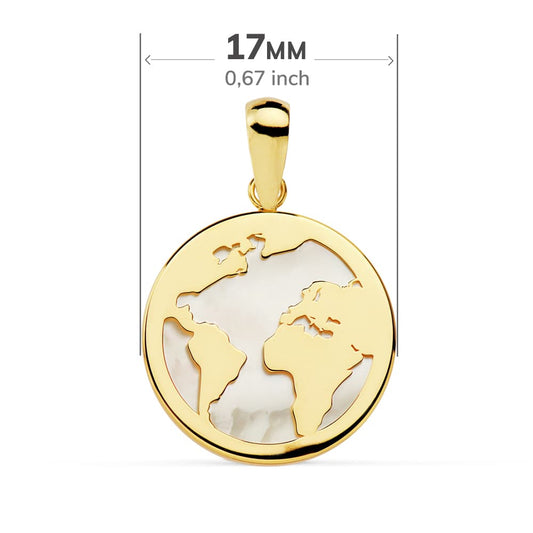 18K COLGANTE AMULETO ORO AMARILLO MAPAMUNDI NACAR 17 MM