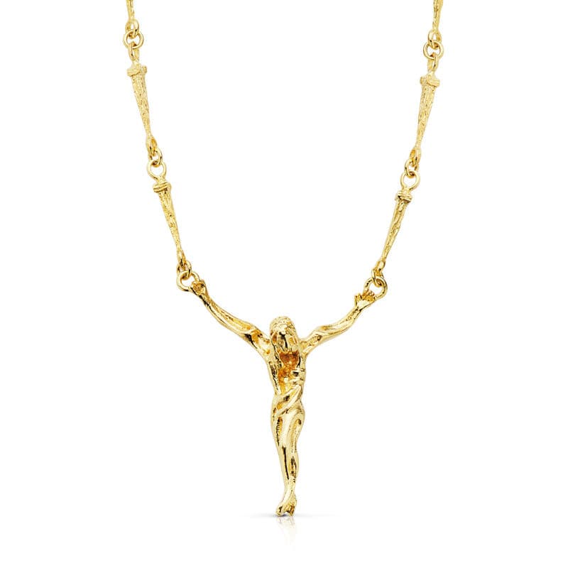 18K CRISTO DE DALI CON ASAS ORO AMARILLO 33X28 MM CADENA CLAVOS 60CM