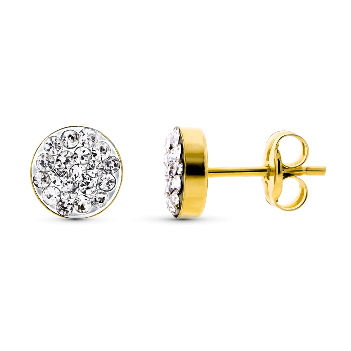 18K PENDIENTES ORO BICOLOR CIRCONITA CIERRE PRESION
