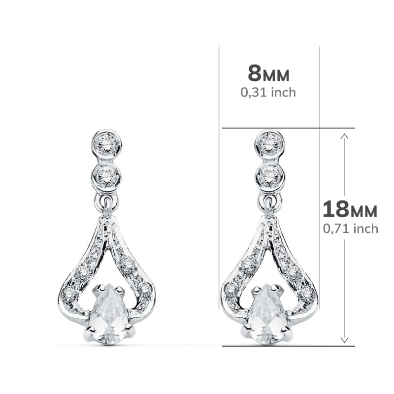 18K PENDIENTES ORO BLANCO CIRCONITA 18X8 MM CIERRE PRESION