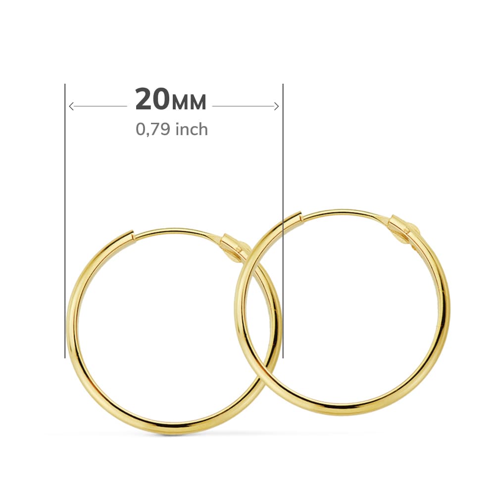 18K AROS ORO AMARILLO MEDIA CAÑA LISOS LIGEROS 20X2 MM