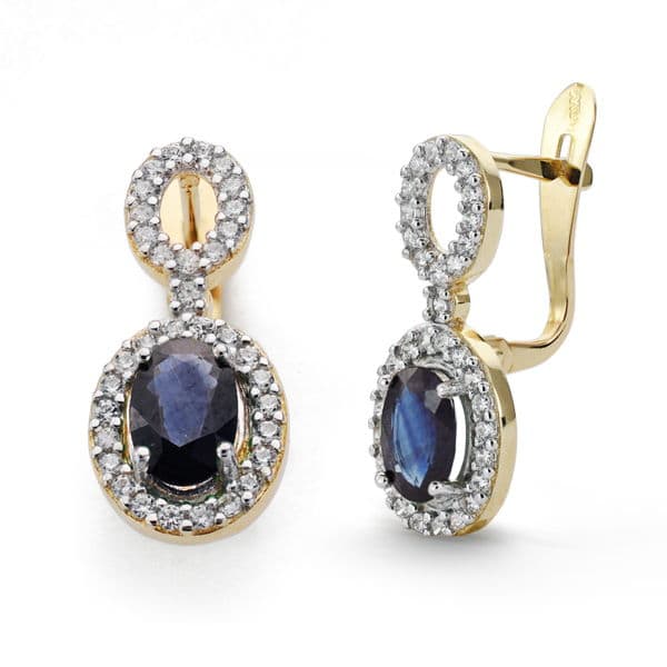 18K PENDIENTES ZAFIRO Y CIRCONITA ORO BICOLOR 18X8 MM CIERRE CATALAN