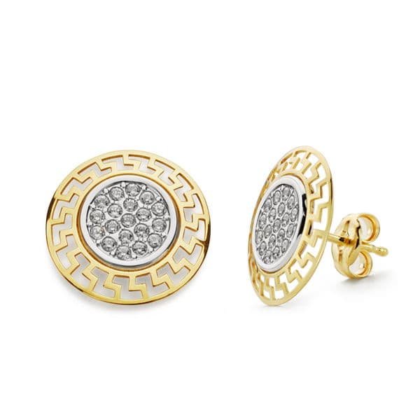18K PENDIENTES CIRCONITA BICOLOR 12 MM CIERRE PRESION