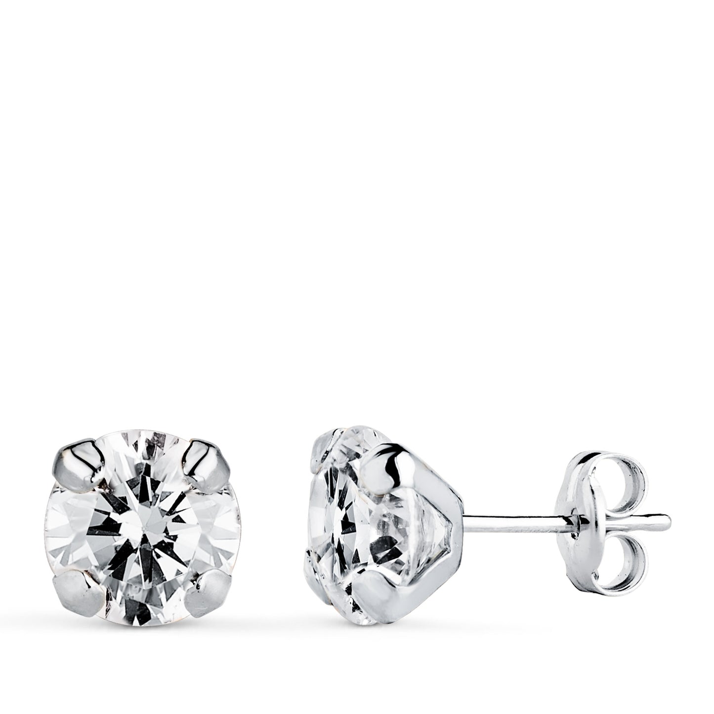 18K PENDIENTES ORO BLANCO CIRCONITA CON 4 GARRAS. MEDIDA: 7 X 7 MM. CIERRE PRESION